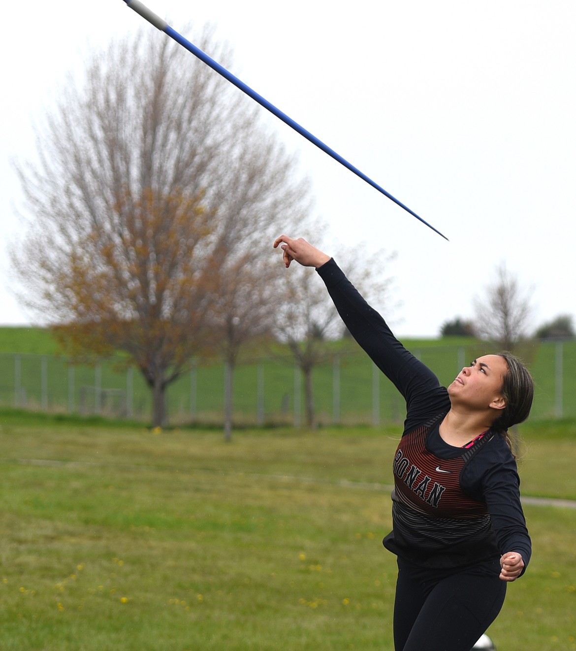 Kylie Fetui of Ronan was ninth in the javelin with a throw of 84 feet, 5 inches. (Scot Heisel/Lake County Leader)