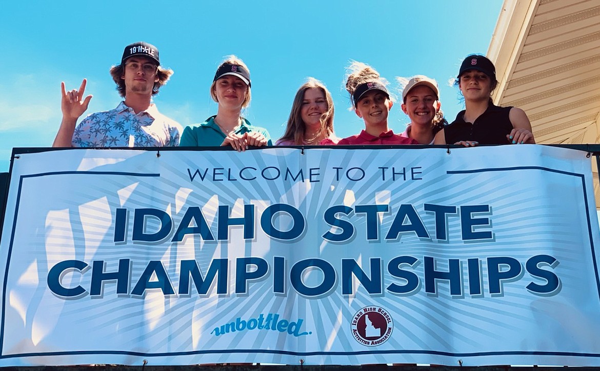 The Sandpoint golf state qualifiers pose after round two of the Class 4A Idaho state golf tournament. Pictured, from left, are Joey Aexel, Audrey Scheffler, Claire Loutzenhiser, Taylor Mire, Raegan Samuels, and Alexa Tuinstra.