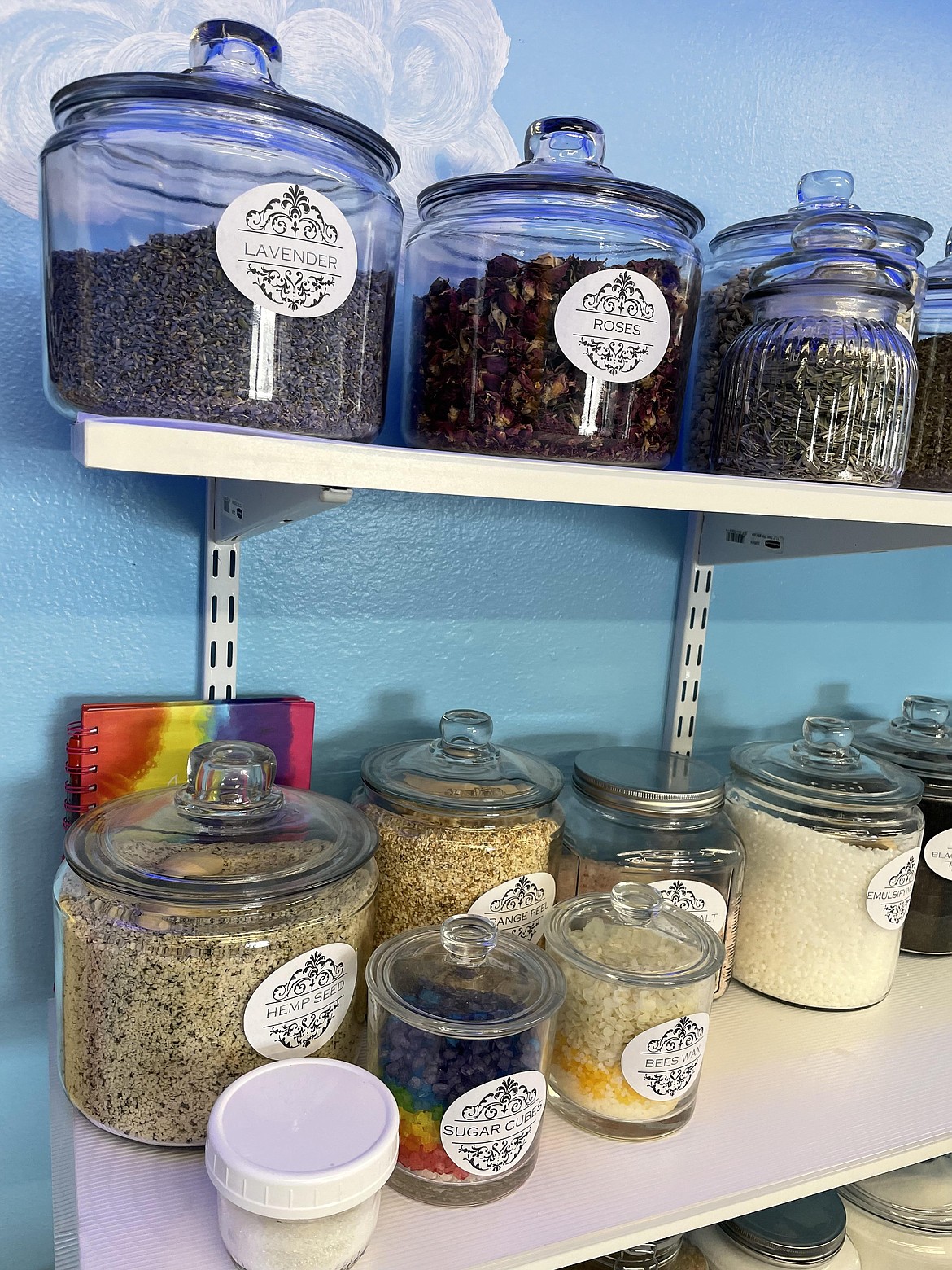 Some of the scents and scrubs available to create custom lotions, bath scrubs and bath bombs at Seeds 'n Stone Natural Therapeutic Products.
