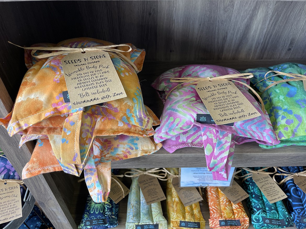 Amy Jean Winter custom makes and sells wearable body packs at Seeds ‘n Stone Natural Therapeutic Products.