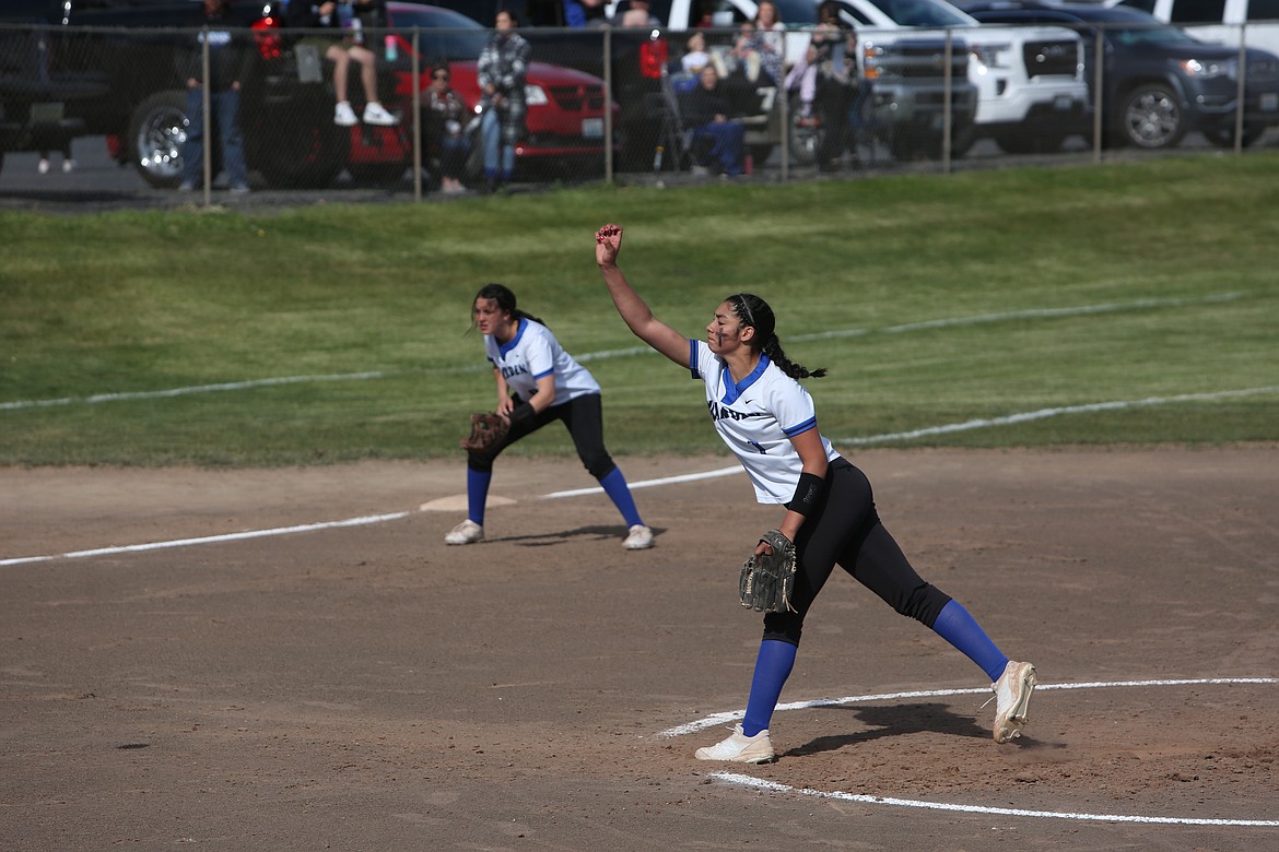 Senior pitcher Kiana Rios throws a pitch in Warden’s 17-0 win over Granger on Tuesday. Rios’s coach, Randy Wright credits the team’s defensive strategy with much of the team’s success.