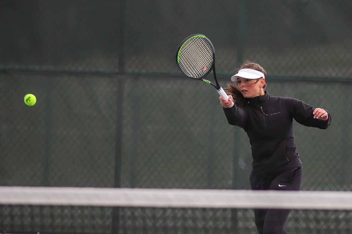 Whitefish's Alivia Lusko makes a play at the Northwest A divisional on Thursday, May 19, at FVCC. (JP Edge/Hungry Horse News)