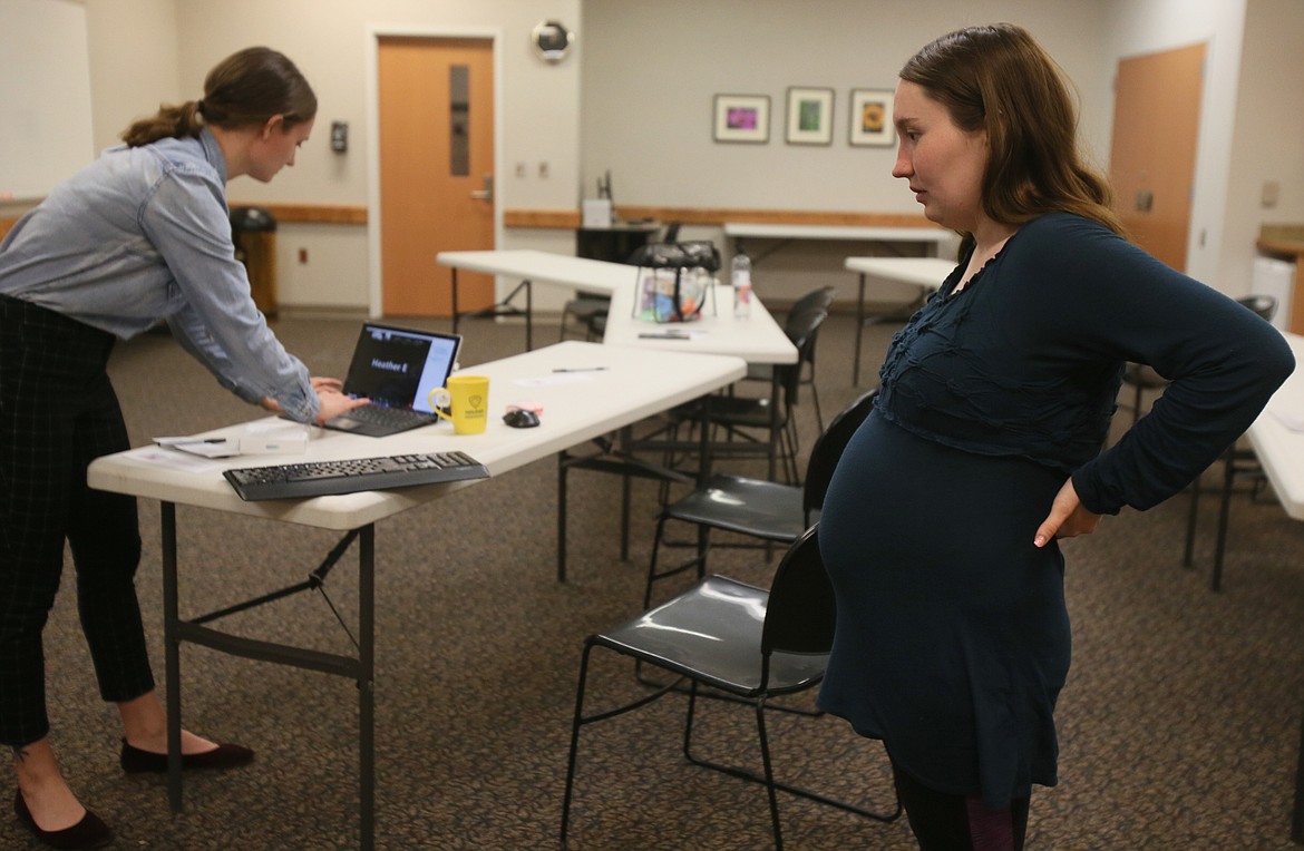 Mom-to-be Melanie Straw, 20, of Athol, waits for a question to be answered by health education specialist McKenna Mitchell after a Mommy to Be class Thursday at Panhandle Health. Moms everywhere are feeling the pressure of the national shortage of infant formula.