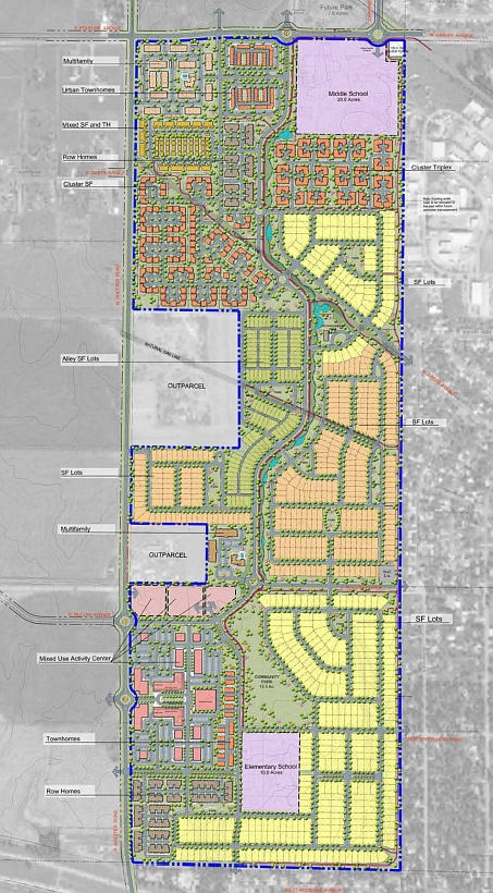 A master-plan aerial rendition of the Coeur Terre community from principle planner on the project, Connie Krueger.