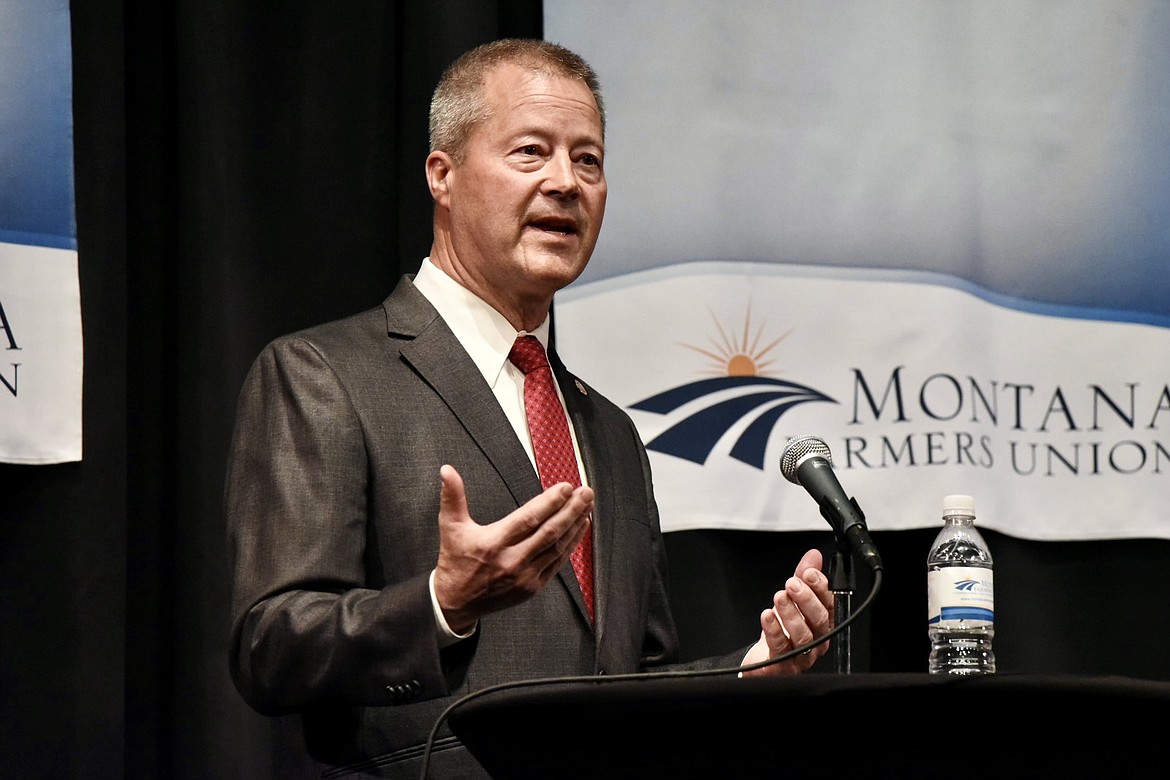 Al Olszewski speaks at a debate among Republican candidates for Montana's western district U.S. House seat in Whitefish on Friday. The event was hosted by Montana Farmers Union. (Matt Baldwin/Daily Inter Lake)