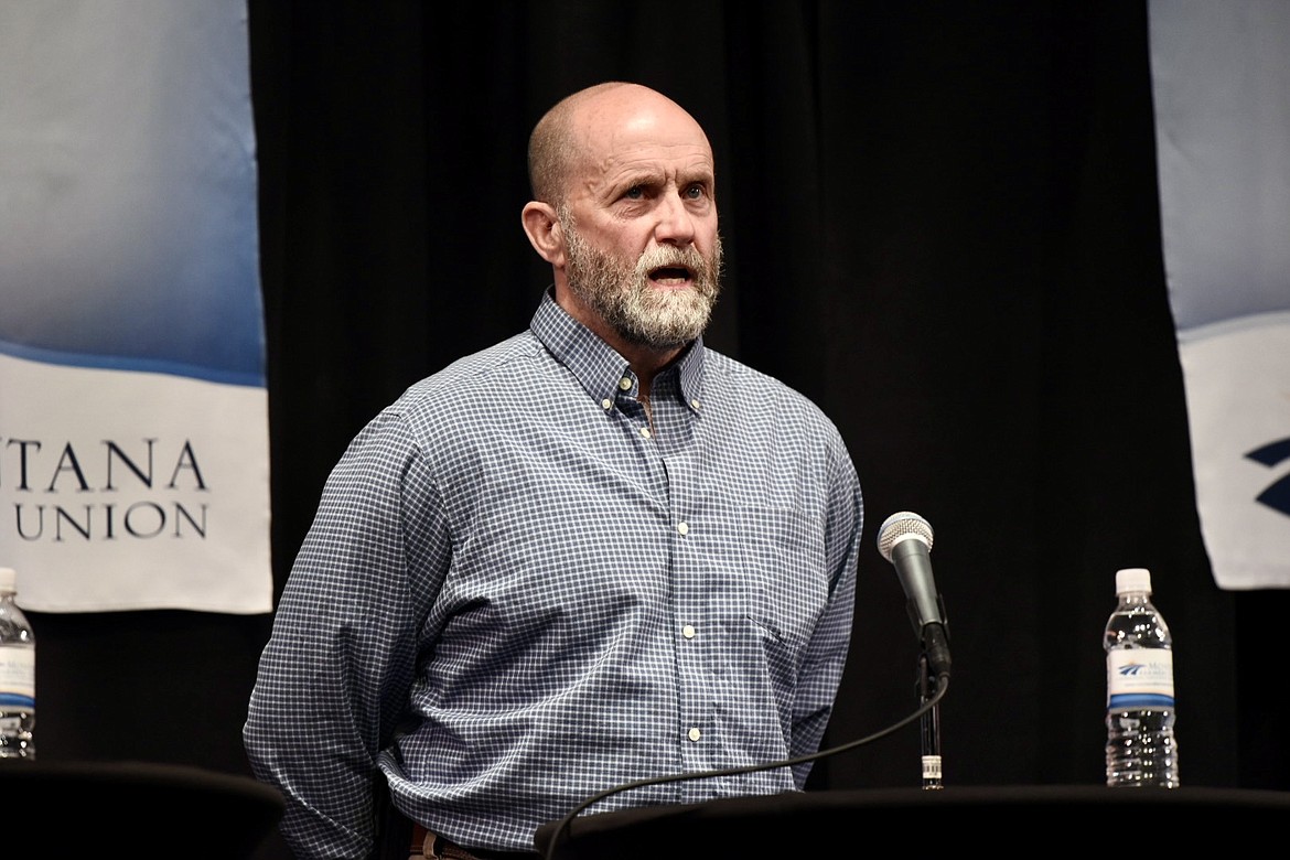 Mitch Heuer speaks at a debate among Republican candidates for Montana's western district U.S. House seat in Whitefish on Friday. The event was hosted by Montana Farmers Union. (Matt Baldwin/Daily Inter Lake)