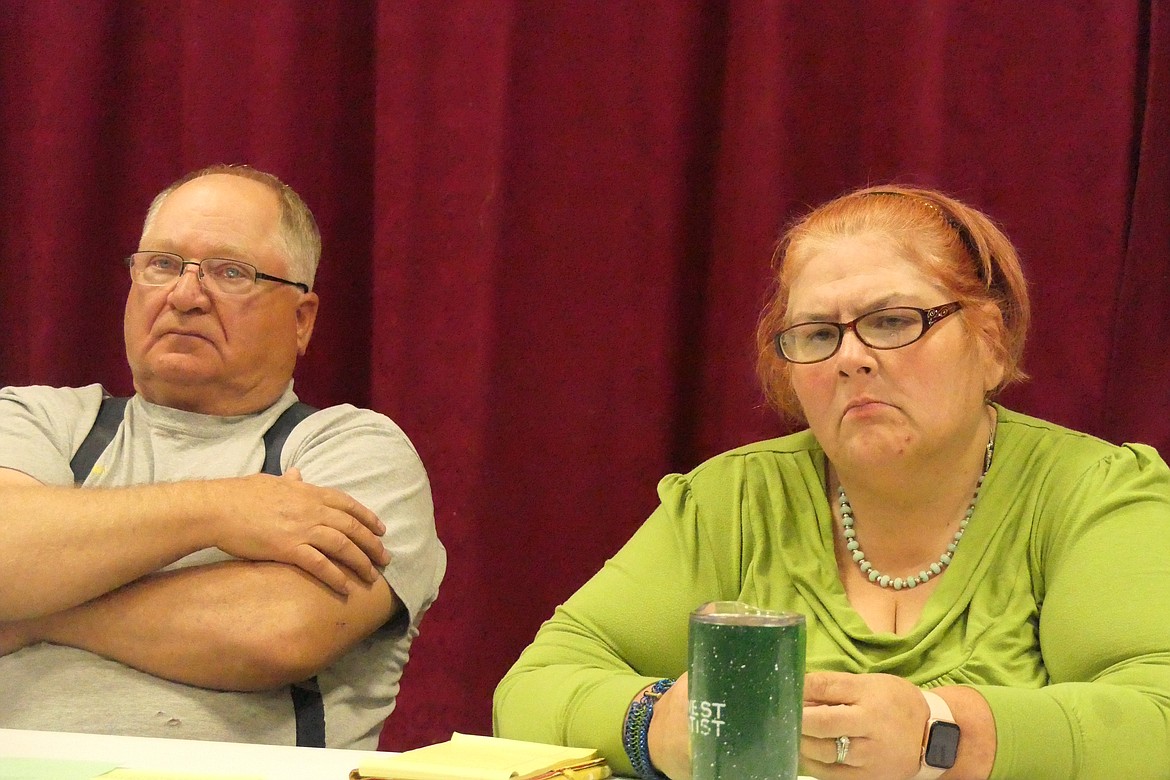 Paradise Sewer Board members Terry Caldwell and Janie McFadgen listen to input from attendees at the latest Board meeting last week.  (Chuck Bandel/VP-MI)