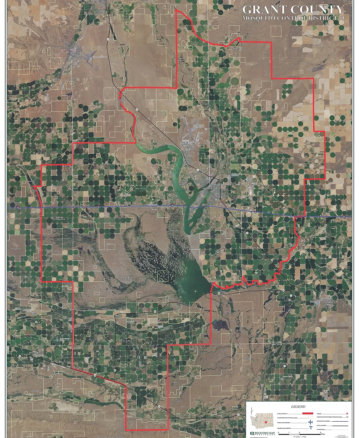 A map of Grant County Mosquito Control District I. The county has three districts for the purpose of controlling the buzzing pests.