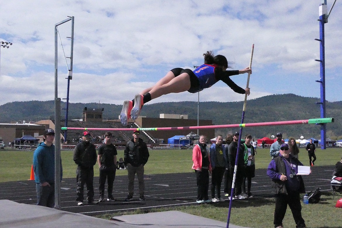 Superior pole vaulter Isabella Pereira easily clears the bar on her first jump in the Divisional B-C finals this past weekend in Frenchtown.  (Chuck Bandel/VP-MI)