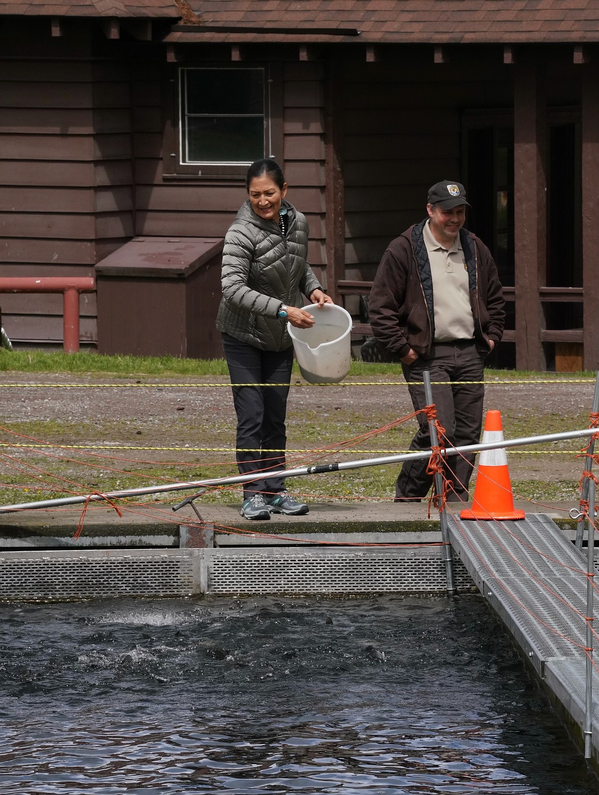 Secretary of the Interior Deb Haaland visits the Creston National Fish Hatchery east of Kalispell during a visit to Montana last week. She marked the transfer of land in the National Bison Range to the Bureau of Indian Affairs during her trip. The Bureau will hold the roughly 18,800 acres in a trust for the Confederated Salish and Kootenai Tribes. (Photo courtesy the U.S. Department of the Interior)