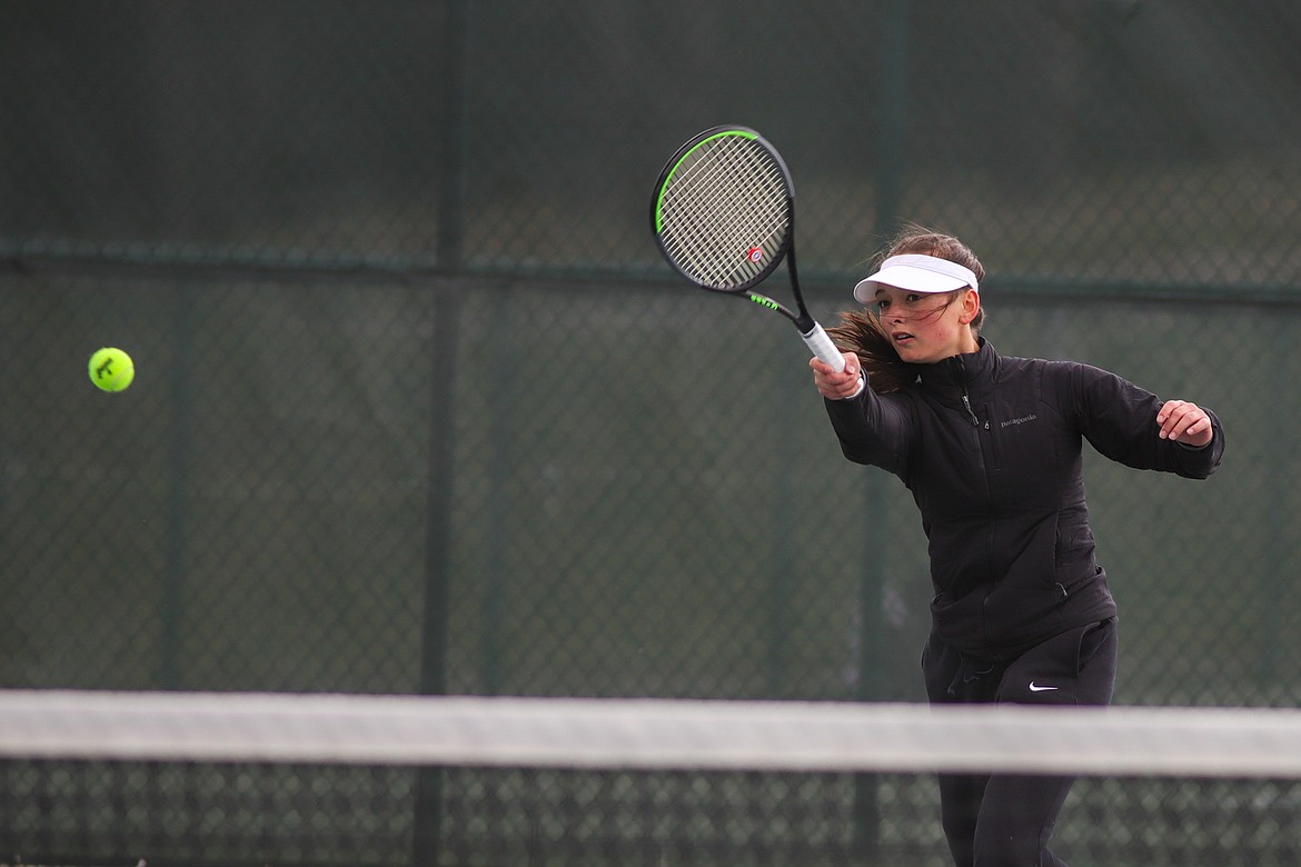 Lady Bulldog Alivia Lusko makes a play at FVCC on Thursday May 19 in a Northwest A Divisional match. (JP Edge photo)
