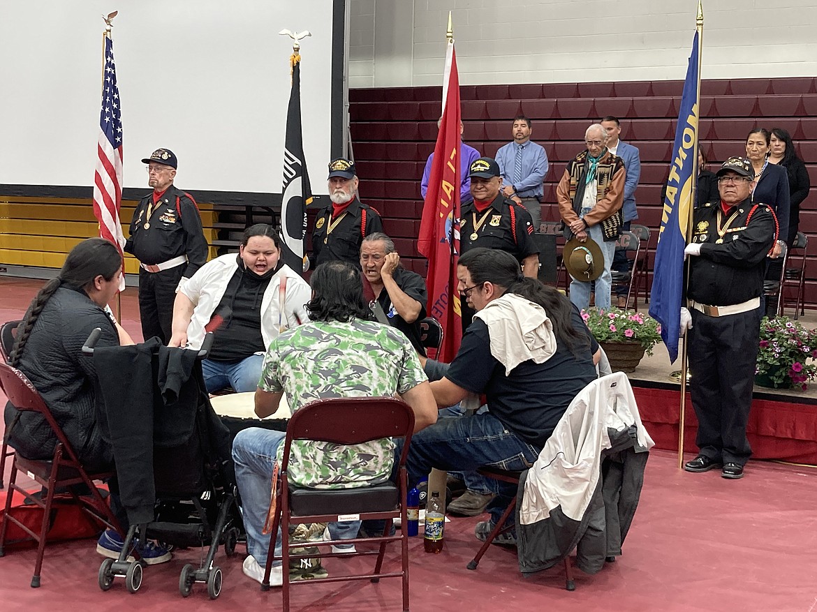 Chief Cliff Singers and an Honor Guard opened Saturday's celebration at Salish Kootenai College in Pablo. (Carolyn Hidy/Lake County Leader)