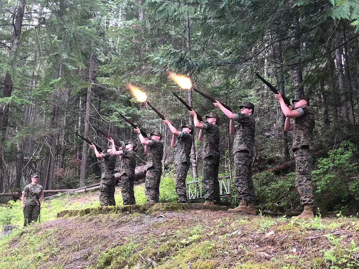 Members of the Kellogg High School Marine Corps JROTC perform the 21-gun salute during a previous Memorial Day ceremony in Murray.