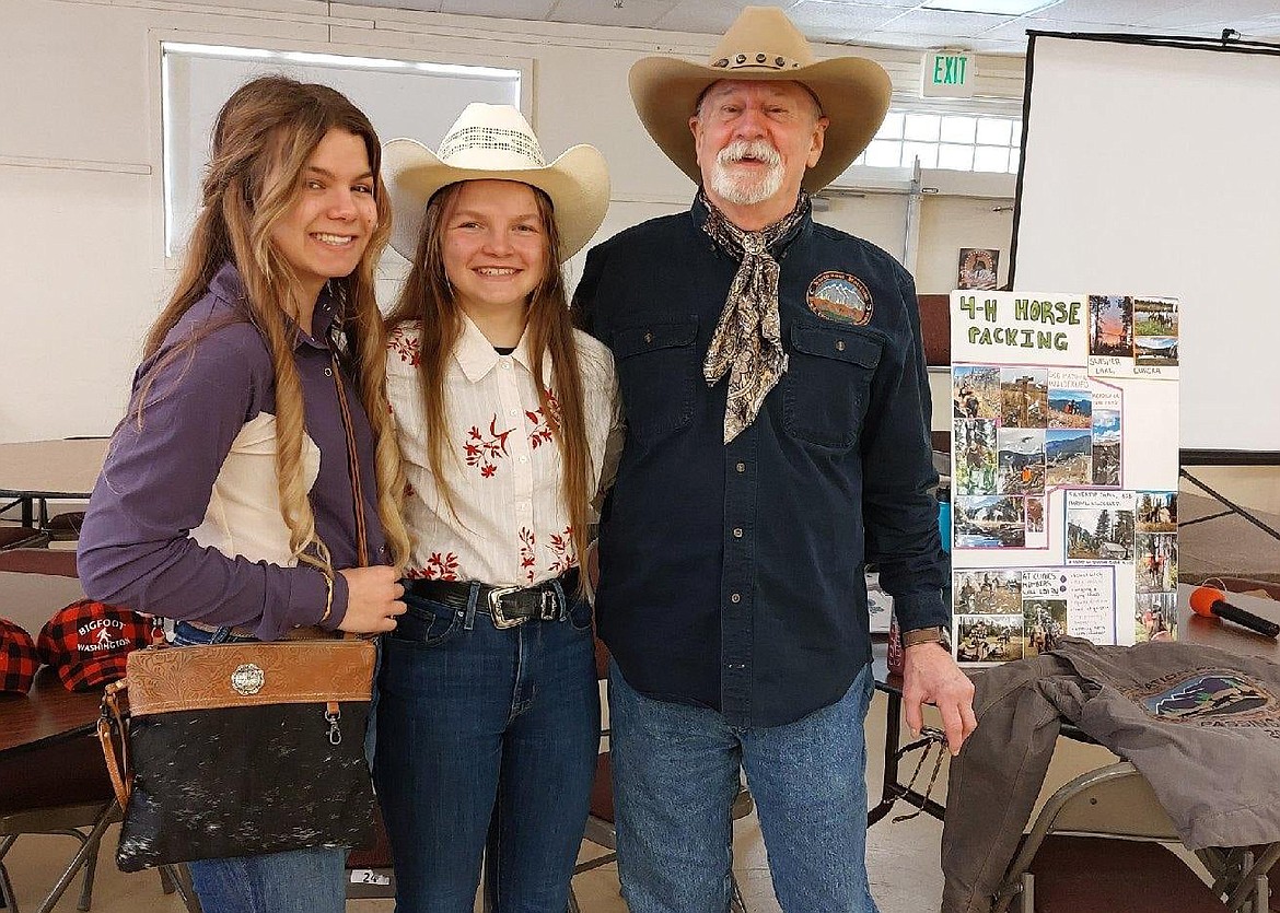 Hannah and Kimber Boll joined Northwest Montana Back Country Horsemen's Rick Mathies in Ellensburg, Washington March 17 to teach the 4H members their about their horse packing program. (photo provided)