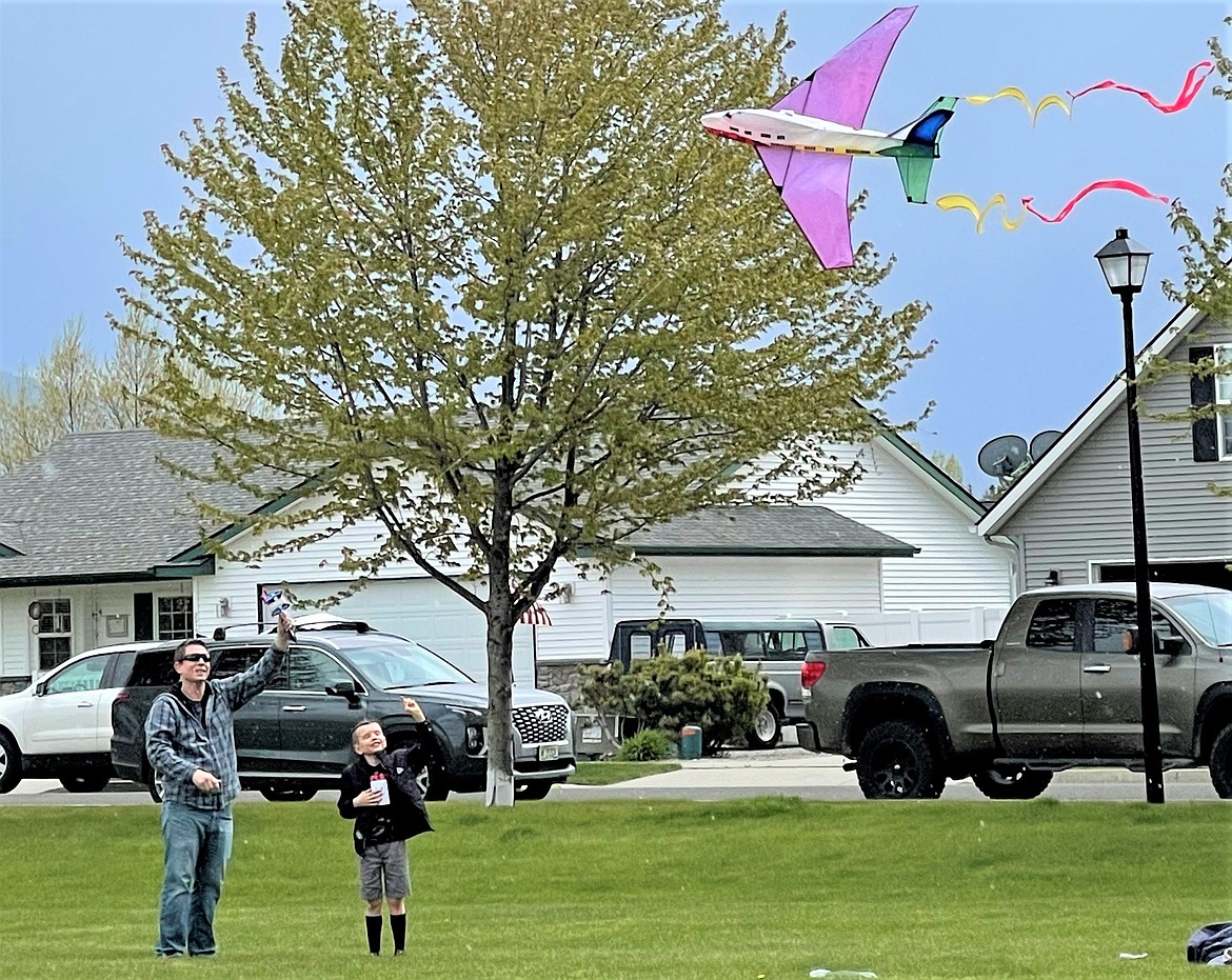 Photo courtesy city of Hayden
Mason Buntin and his dad, Matt, fly their airplane kite on Saturday during the Hayden Kite Festival at Broadmoore Park.