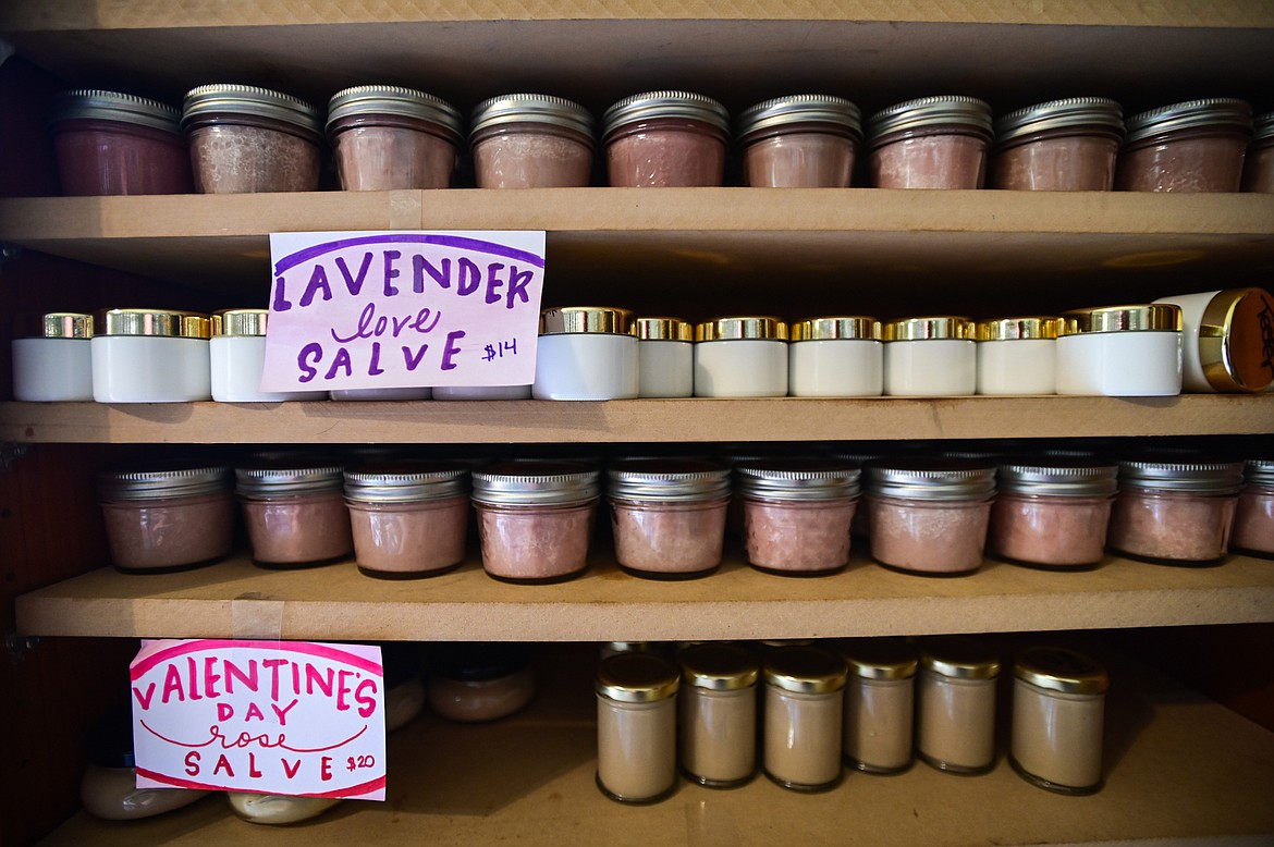 An assortment of salves inside the apothecary at SpiritWorks Trilogy near Whitefish on Thursday, May 26. (Casey Kreider/Daily Inter Lake)