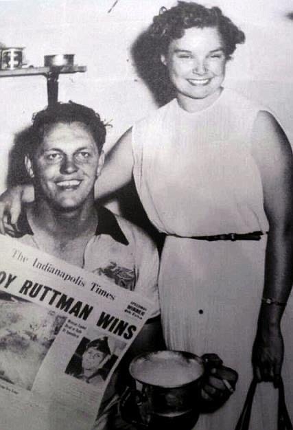 Courtesy photo
Troy Ruttman and wife Beverly with the newspaper after Troy won the Indy 500 in 1952.