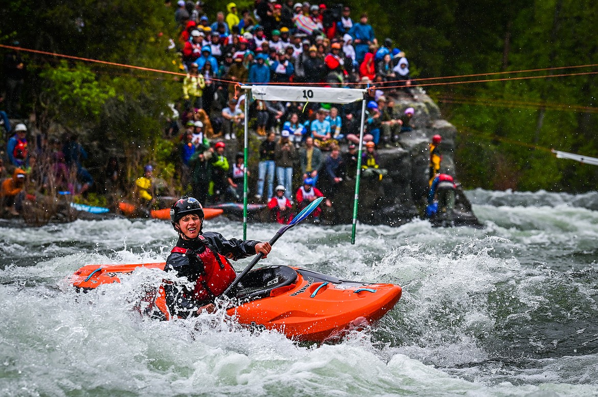 A kayaker navigates a section of the Wild Mile along the Swan River during the Expert Slalom event at the 47th annual Bigfork Whitewater Festival on Saturday, May 28. (Casey Kreider/Daily Inter Lake)