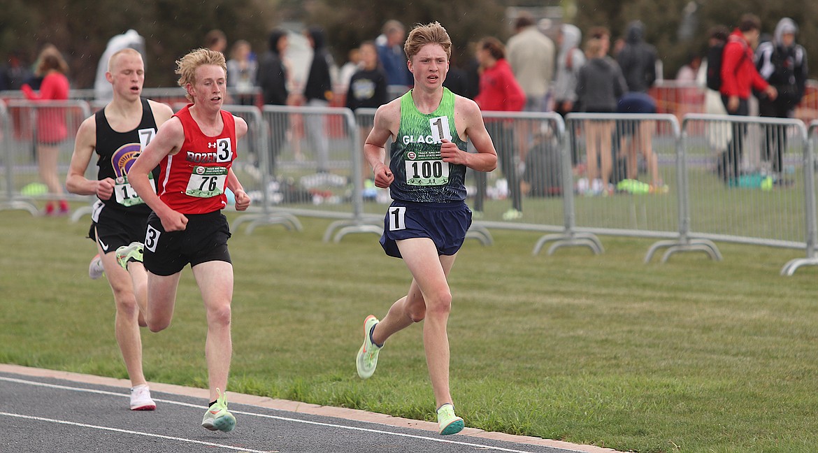 Glacier’s Sam Ells runs the boys 3,200 meters at the State AA-A track and field meet in Butte on Saturday, May 28. (Bill Foley/ButteSports.com)