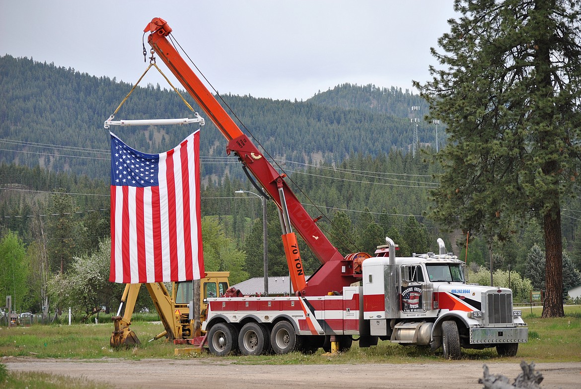 You couldn't miss this stately patriotic display of the stars and stripes waving in the wind as you passed through St. Regis over Memorial Day Weekend. Held high by a crane from Extreme Towing, the American Flag could be seen by those near and far. (Amy Quinlivan/Mineral Independent)