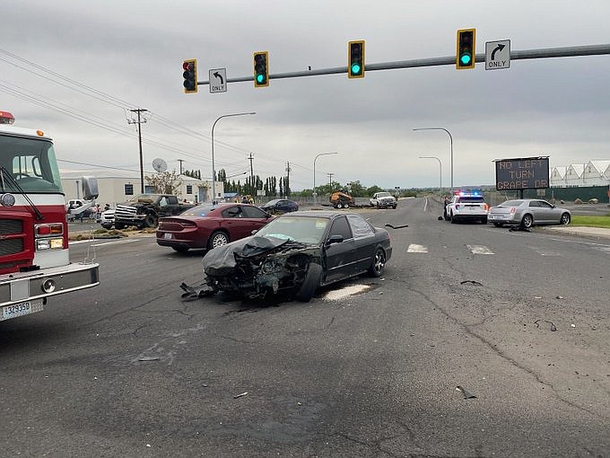 Two people were injured in a six-vehicle collision Thursday evening in Moses Lake.