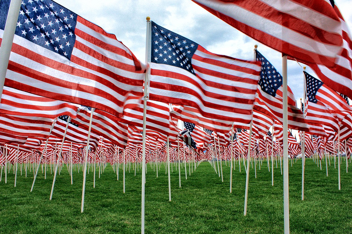 American flags were lined in rows not far from Glacier High School over Memorial Day weekend as part of a Field of Honor organized by the Flathead Valley Exchange Club. (Photo courtesy of Patrick Booth)