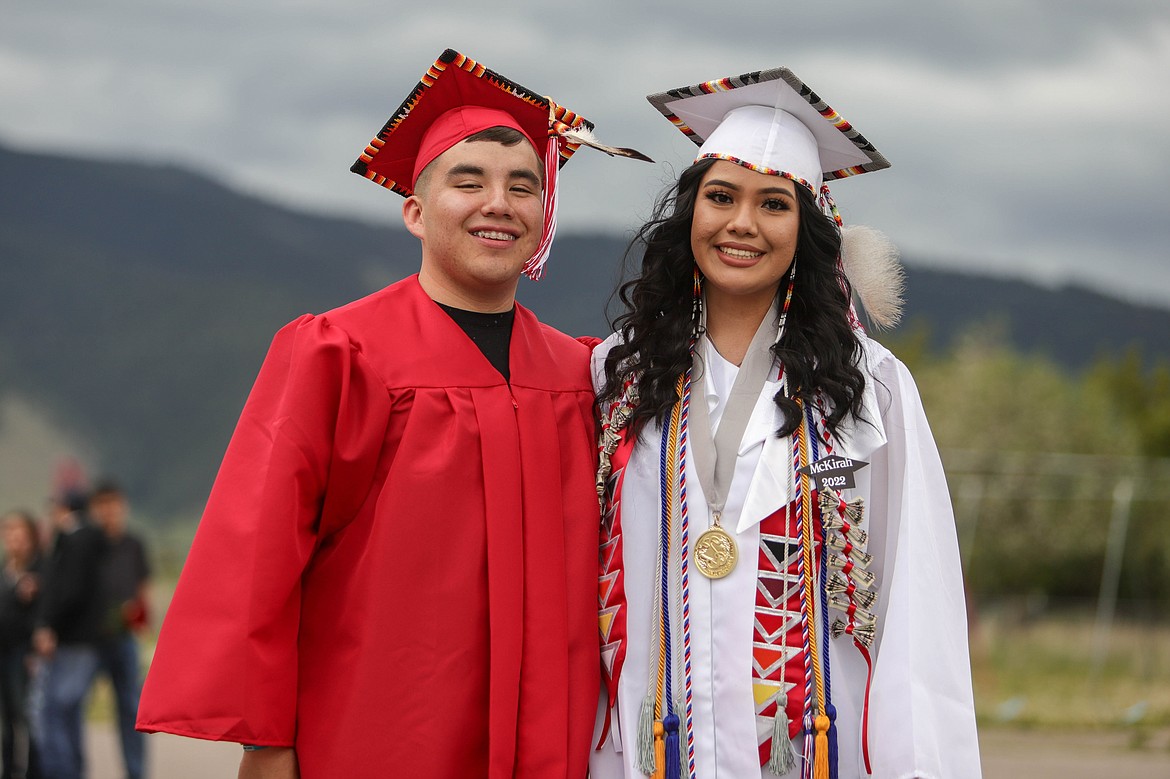 Deon Redcloud and McKirah Fisher at the 2022 Arlee High School graduation on May 29. (JP Edge/Hungry Horse News)