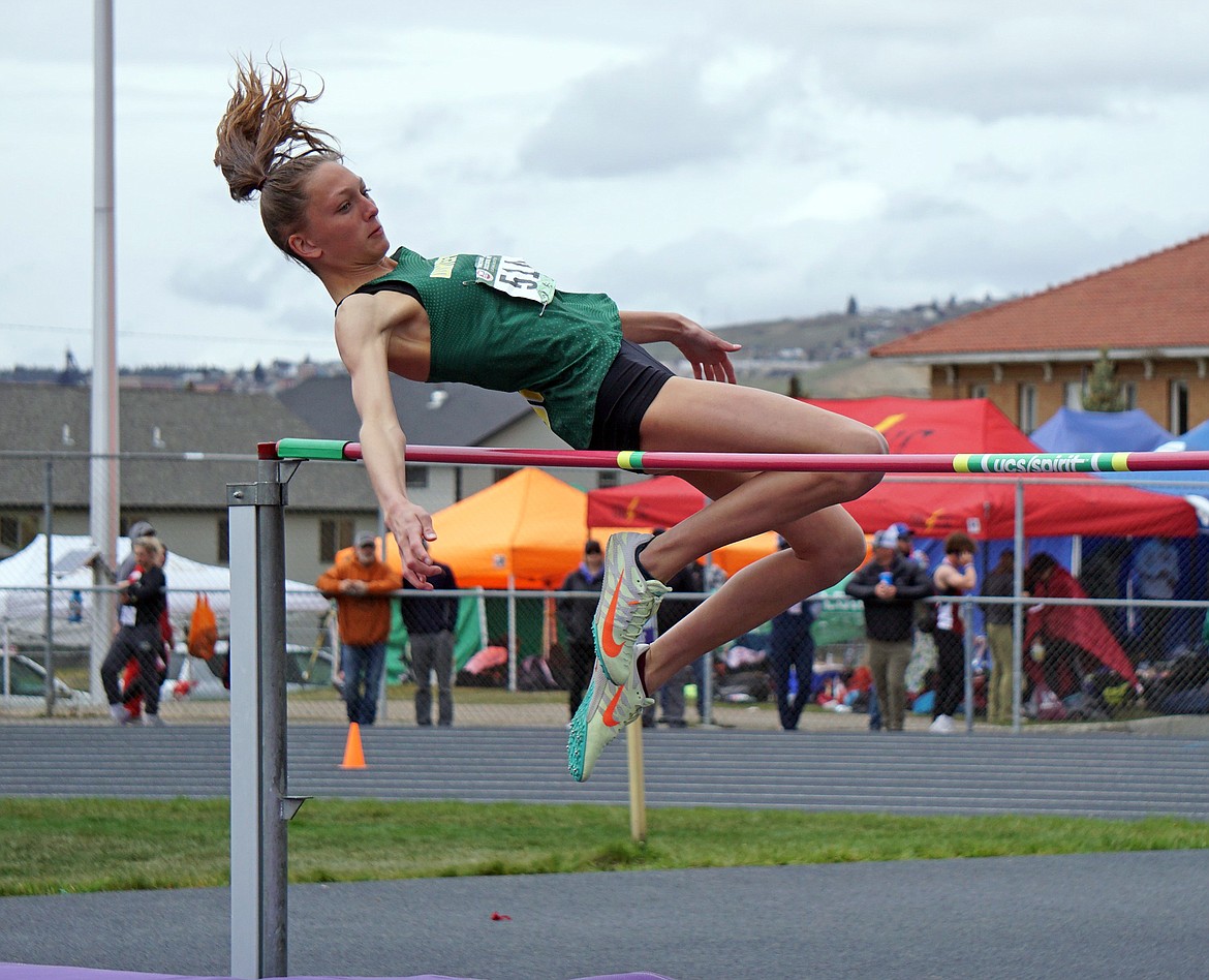 Whitefish senior Erin Wilde wins the Class A state title in the high jump at the State A meet last week in Butte. (Matt Weller photo)