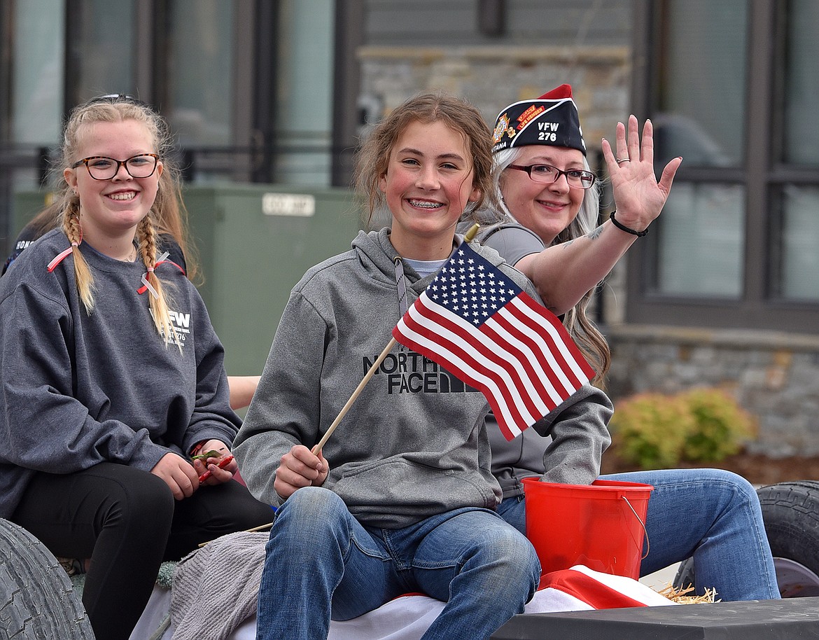 A float makes its way down Second Street as part of the Memorial Day Parade on Monday. (Whitney England/Whitefish Pilot)