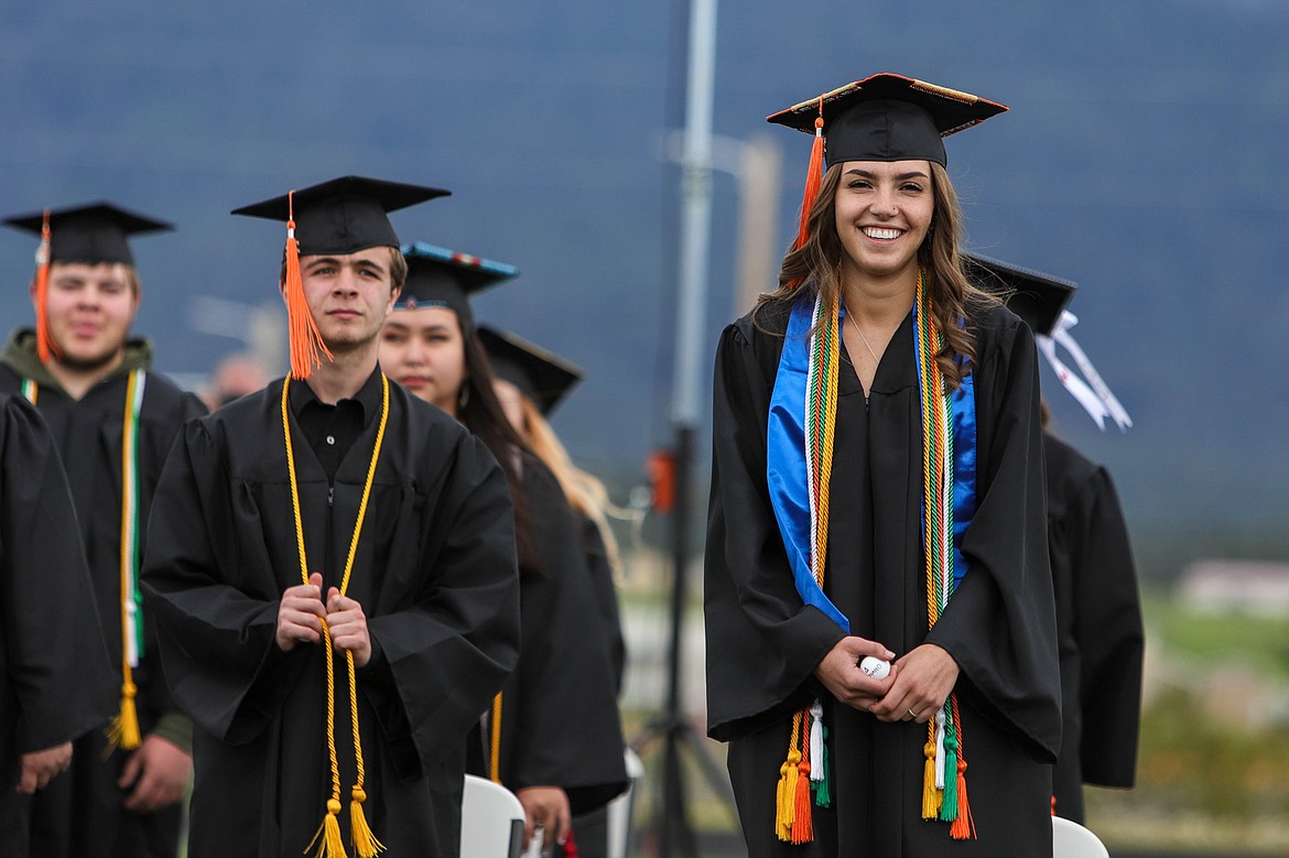 Jacob Drake and Olivia Clairmont at the Ronan High School graduation on May 29, 2022. (JP Edge/Hungry Horse News)