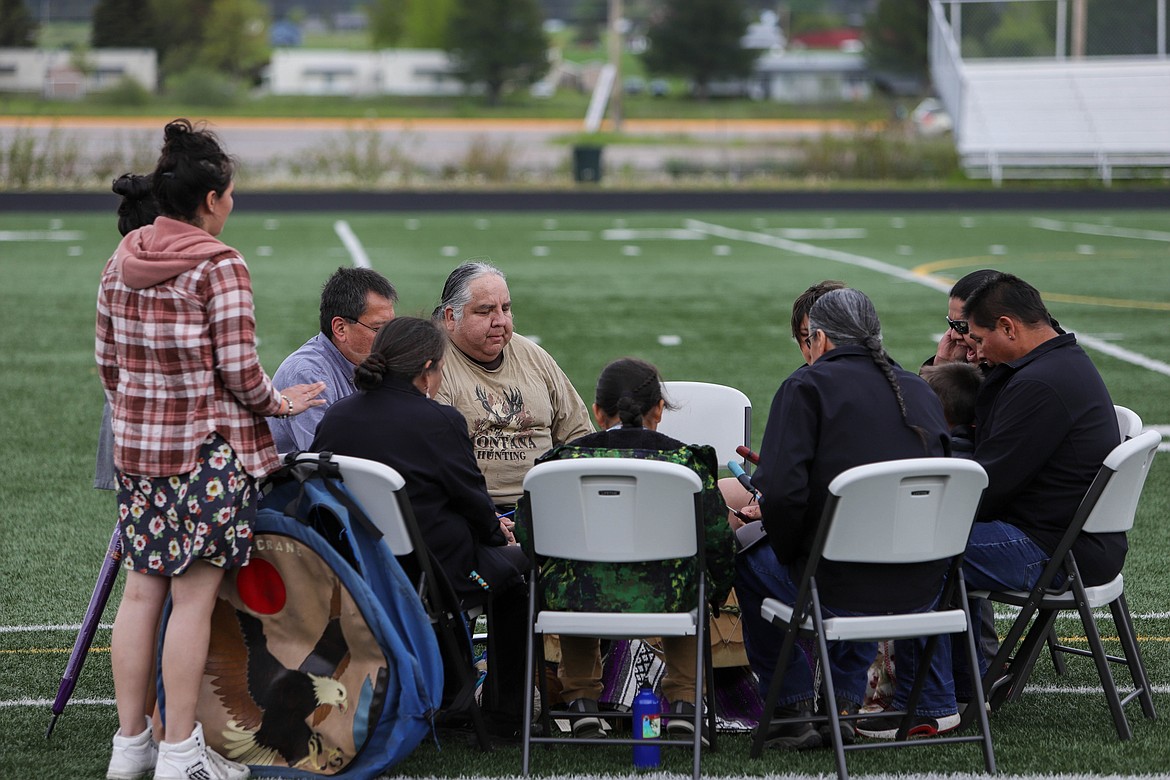 The Bigcrane Drum Group performs at the Ronan High School graduation on May 29, 2022. (JP Edge/Hungry Horse News)