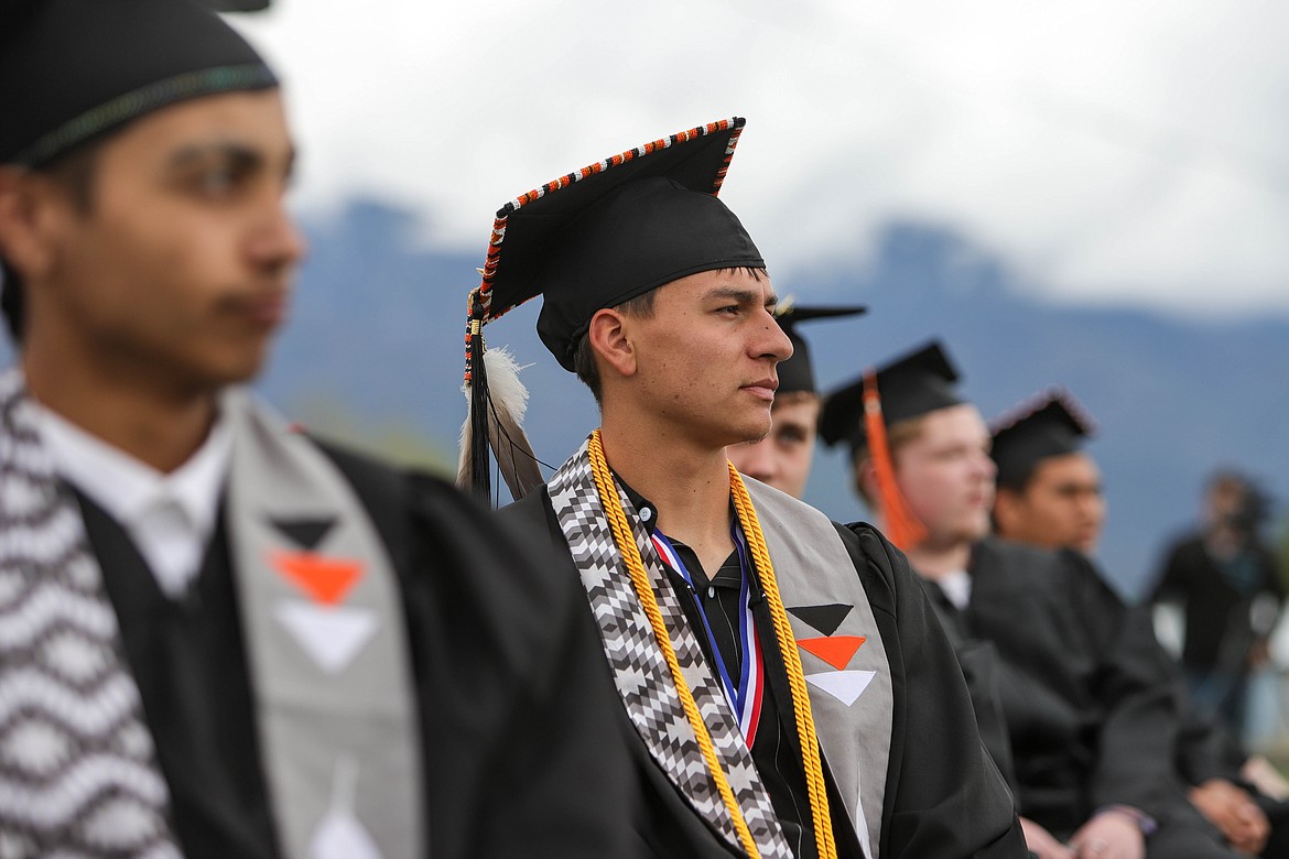 XwAXwAA' Camel (front) and Ruben Couture at the Ronan High School graduation on May 29, 2022. (JP Edge/Hungry Horse News)