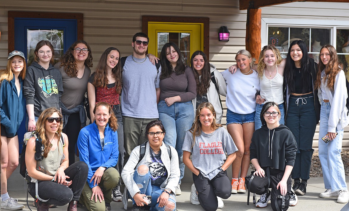 Whitefish High School's Advance Art class students who created murals to call attention to the storm drains downtown and to nonpoint source pollution. Back row: Cheyenne Stubblefield, Addison Blackaby, Layla Sheeran, Maci Safir, Kelly Howeth, Soledad Gerg, Ashley Gunset, Piper Dudley, Shannon Freeman, Skye Horowitz, Erin Wilde Front row: Claire Kniveton, Cynthia Ingelfinger, Marie Comes at Night, Syndey Buckmaster, Faith Arakaki (Julie Engler/Whitefish Pilot)