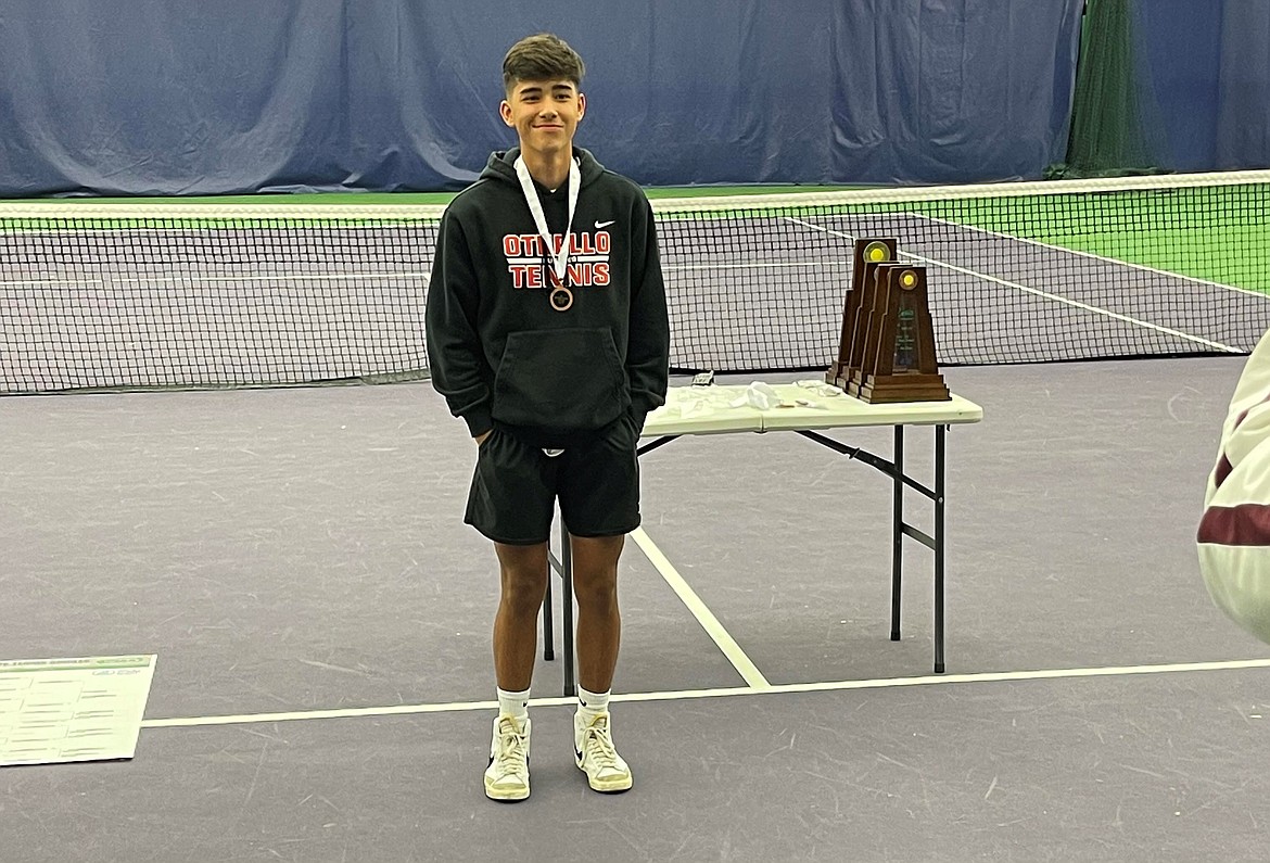 Othello’s Aaron Villarreal poses after finishing in fifth place in the 2A boys singles tournament in Seattle on May 28.