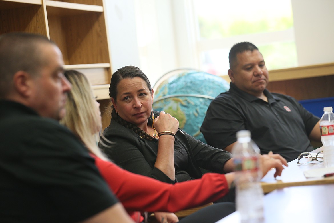 Hollie Mackey, executive director of the White House Initiative on Advancing Educational Equity, Excellence, and Economic Opportunity for Native Americans and Strengthening Tribal Colleges and Universities, listens to Coeur d'Alene Tribal School officials during a site visit Friday.