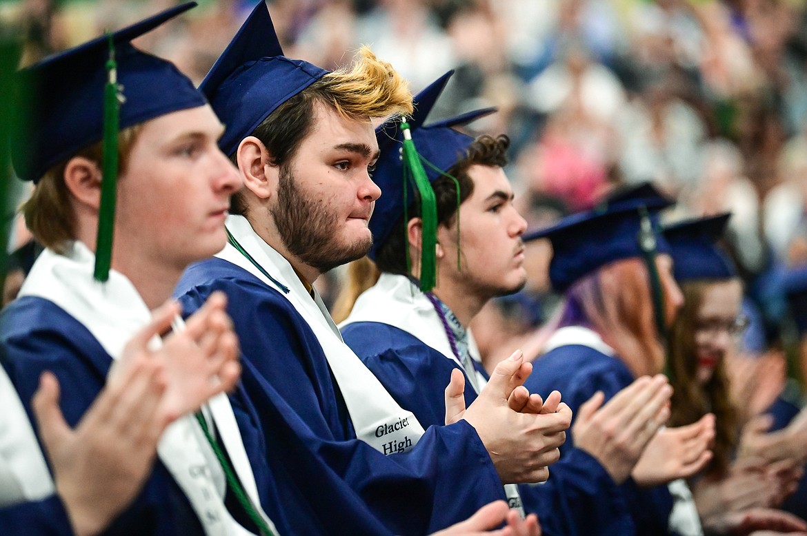 Graduates clap after a musical performance by the percussion ensemble at Glacier High School's Class of 2022 commencement ceremony on Friday, June 3. (Casey Kreider/Daily Inter Lake)