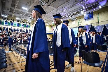 Graduates file into the gymnasium for Glacier High School's Class of 2022 commencement ceremony on Saturday, June 4. (Casey Kreider/Daily Inter Lake)