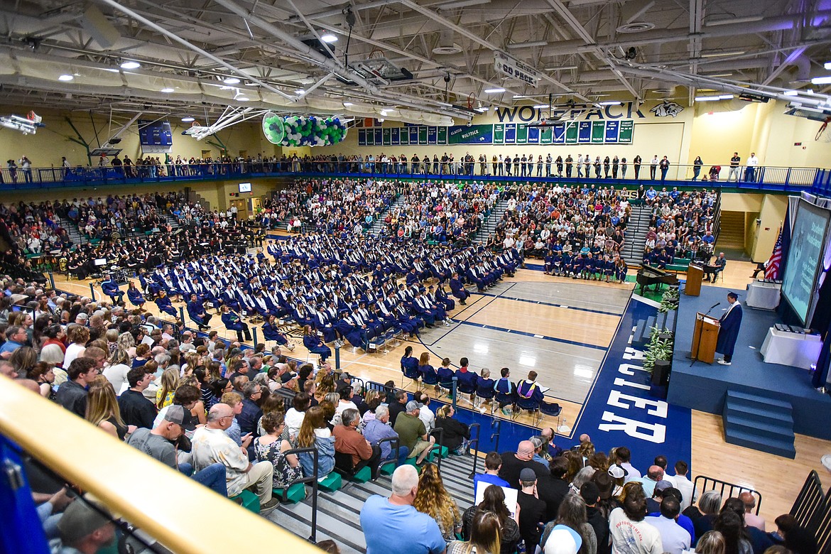 Glacier High School's Class of 2022 listens as graduate Derek Smith speaks during the commencement ceremony on Saturday, June 4. (Casey Kreider/Daily Inter Lake)