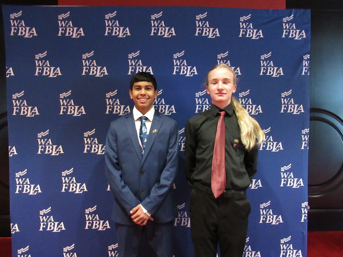 Columbia Basin Technical Skills Center students Noah Bingham (left) and Eli Legualt (right) finished seventh in state in their first year of FBLA competition.