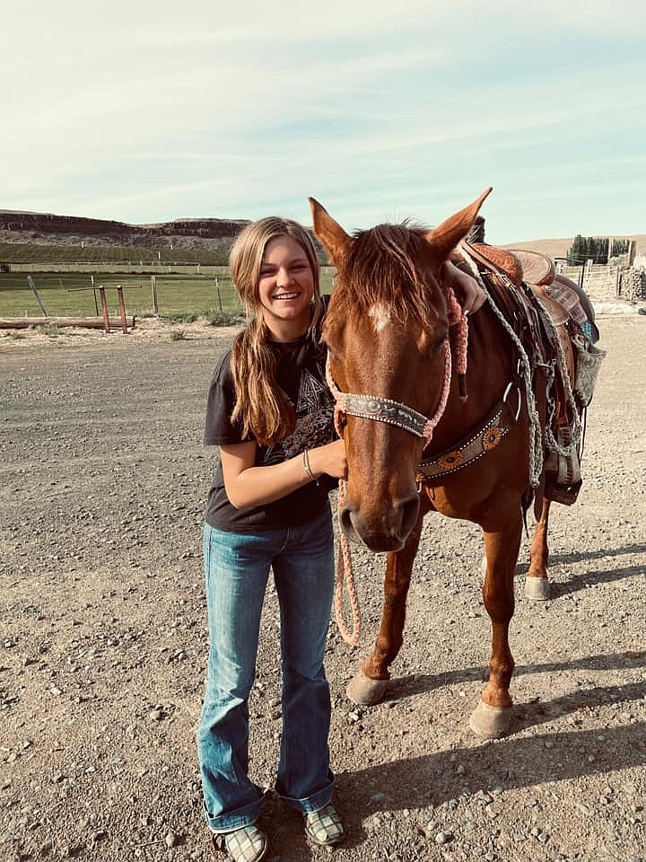 A points-only rodeo was held in Othello Sunday and Kylie Stewart, pictured, participated in the barrel racing, goat tying, pole bending, breakaway roping and steer daubing competitions. Results were not available as of press time.