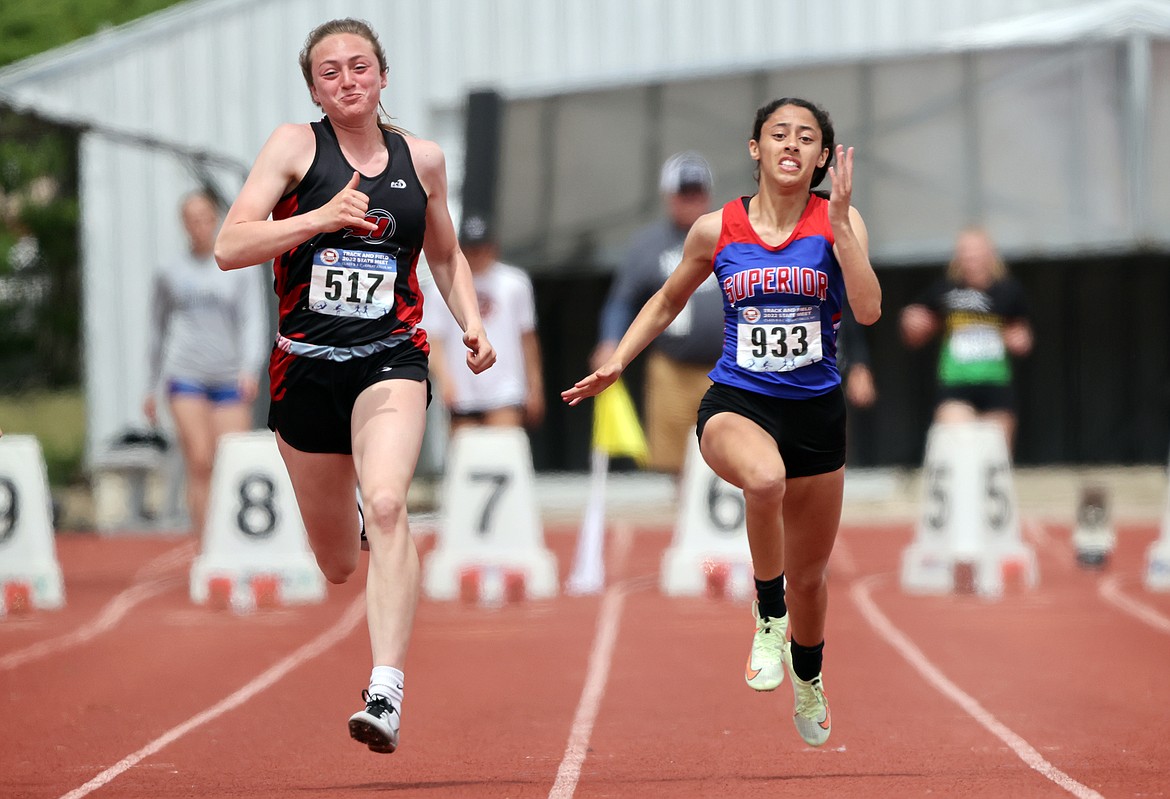 Katelyn Christensen and Isabella Pereira compete at the State B-C track and field meet in Great Falls last weekend. (Jeremy Weber/For the MI/VP)