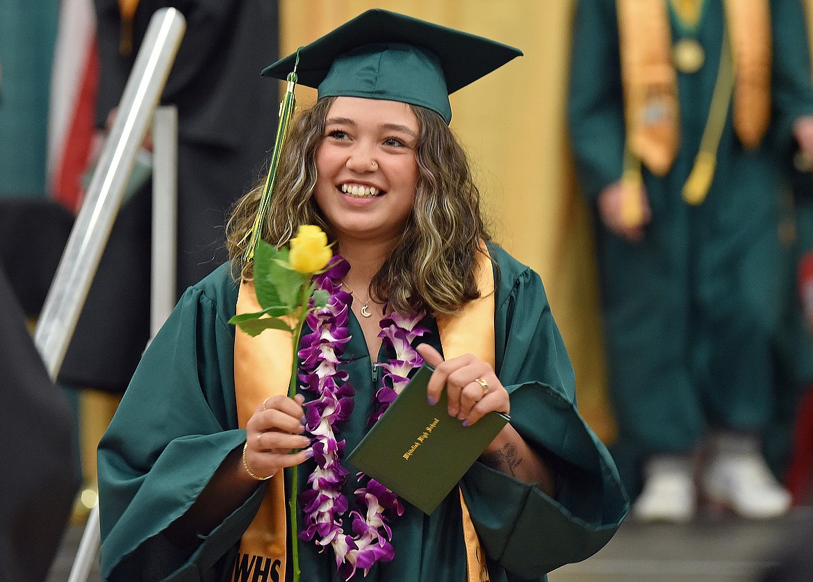 Maylani Horton graduates with the Whitefish High School Class of 2022 Saturday during a commencement ceremony at the high school gym. (Whitney England/Whitefish Pilot)