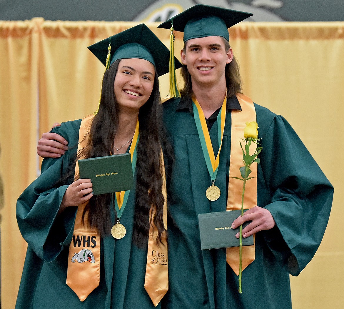 Sydney and Barrett Garcia graduate with the Whitefish High School Class of 2022 Saturday during a commencement ceremony at the high school gym. (Whitney England/Whitefish Pilot)