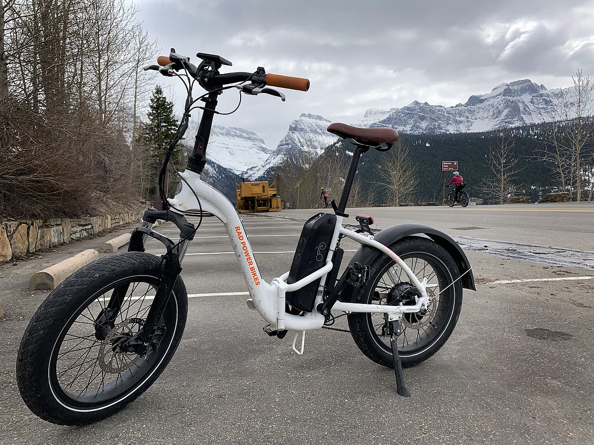 An e-bike sits in a parking spot on the Big Bend of the Going to the Sun Road in Glacier National Park Saturday, May 21, 2022. (Jeremy Weber/Daily Inter Lake)