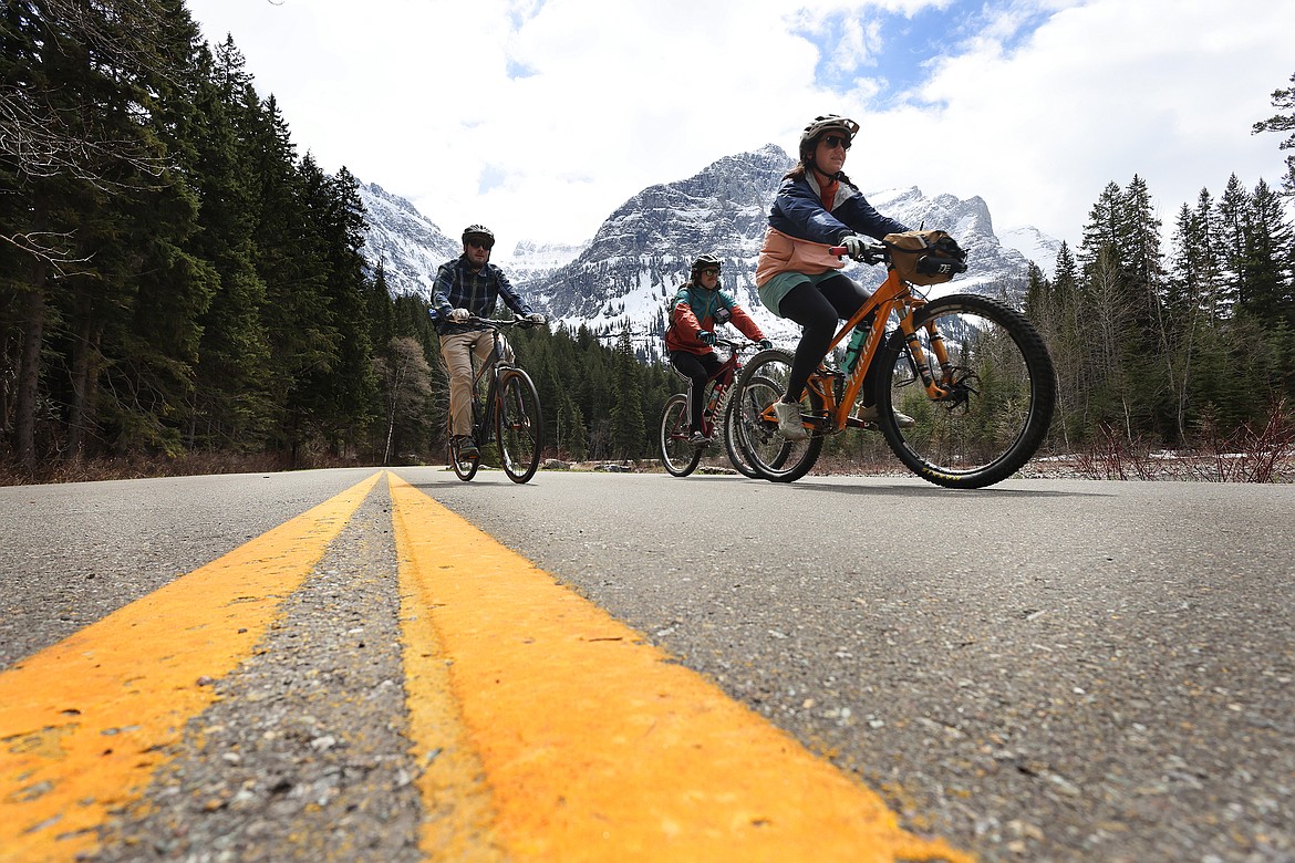 A group of cyclists enjoy a ride along the Going to the Sun Road in Glacier National Park Saturday, May 21, 2022. (Jeremy Weber/Daily Inter Lake)