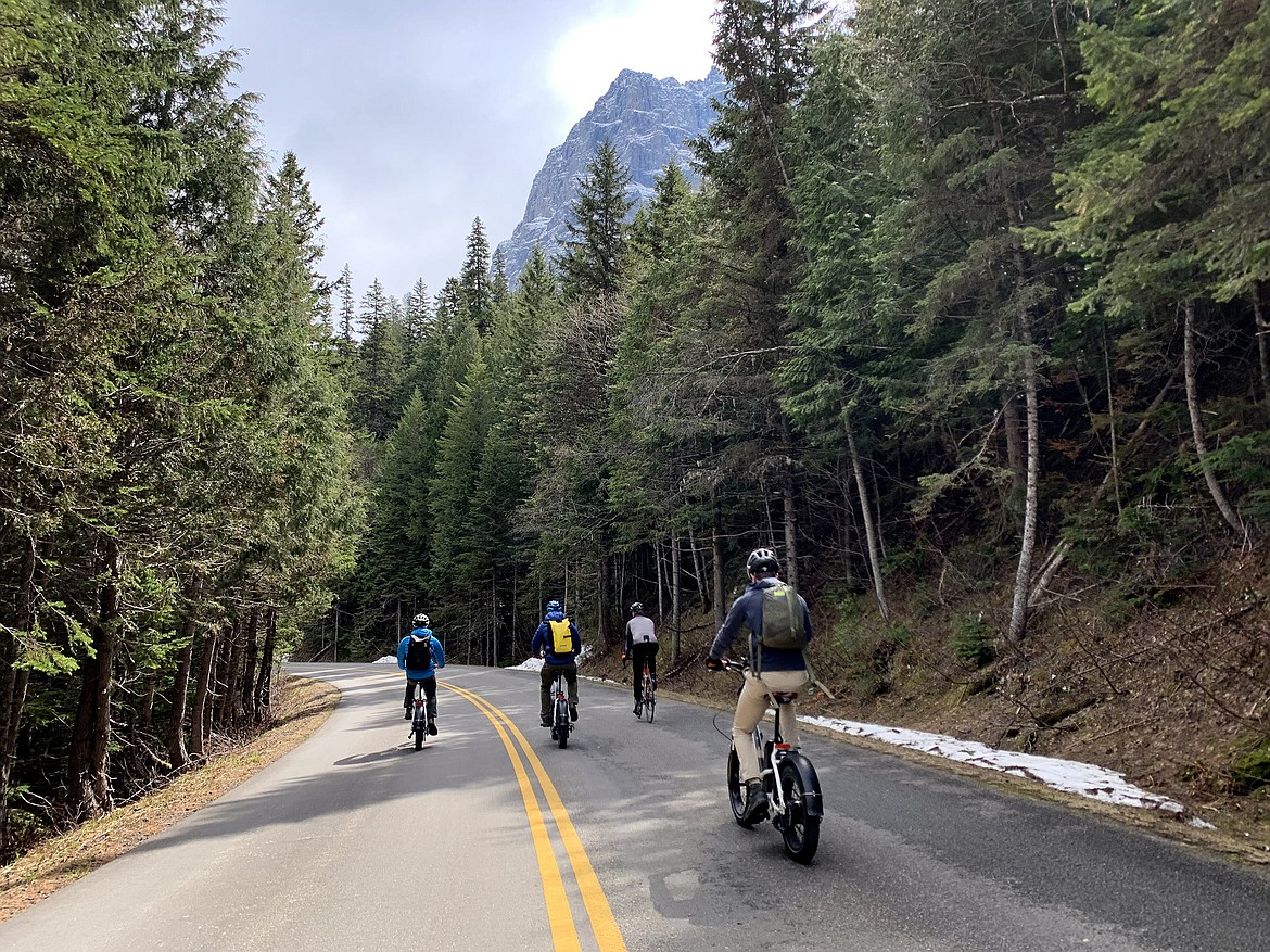 Riders with Roam Beyond make their way up the Going to the Sun Road in Glacier National Park Saturday, May 21, 2022. (Jeremy Weber/Daily Inter Lake)