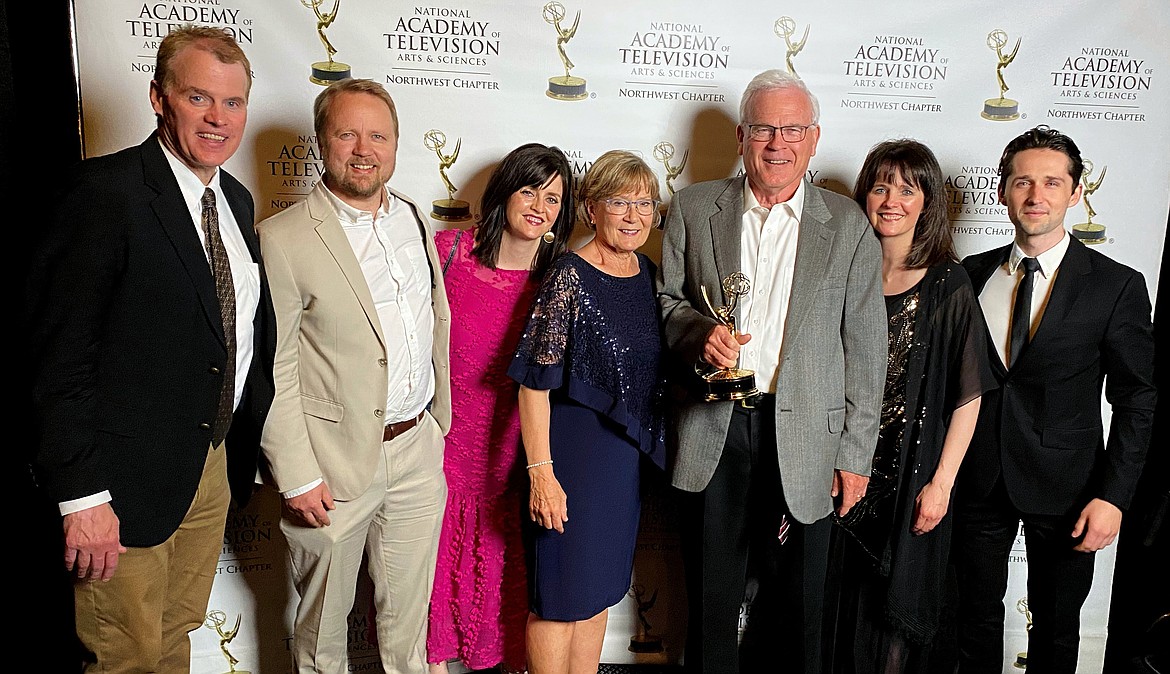 The House That Rob Built" filmmaking team at the 59th Annual Northwest Regional Emmy™ Awards, held June 4 in Seattle. (L to R): associate producer Mike Harrington, Jim Gallo, co-producer Molly Gallo, film subjects Jane and Rob Selvig, producer/writer/co-director Megan Harrington, and co-director/editor Jon Cipiti. Photo credit: Megan Harrington.