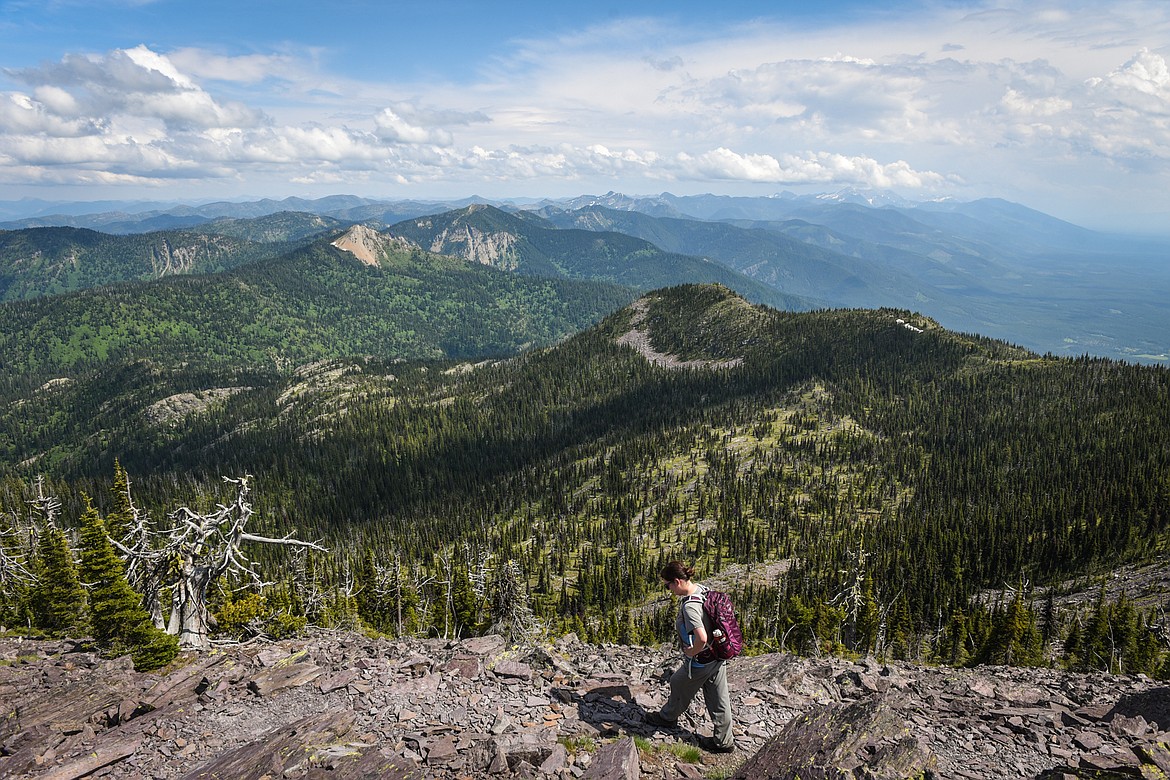 A hiker nears the summit of Sixmile Peak in Flathead National Forest on July 7, 2019. (Casey Kreider/Daily Inter Lake)