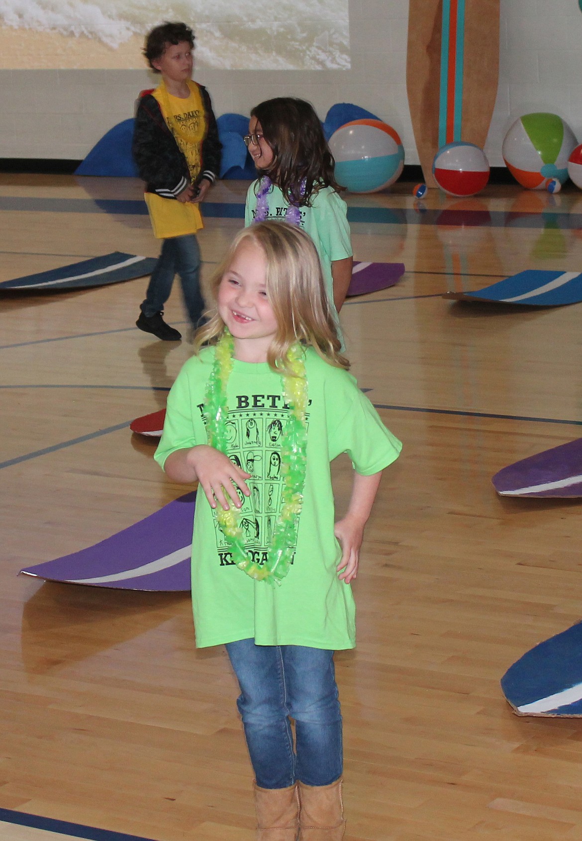 Scarlett McCollough gets into her performance at the Groff Elementary School kindergarten Friday.