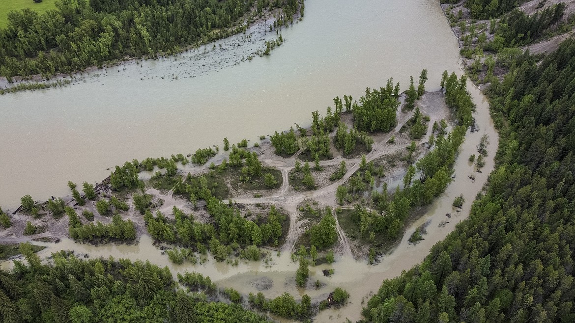 The Blankenship area near Columbia Falls under several feet of water due to flooding on the Flathead River on Wednesday, June 15. (JP Edge/Hungry Horse News)